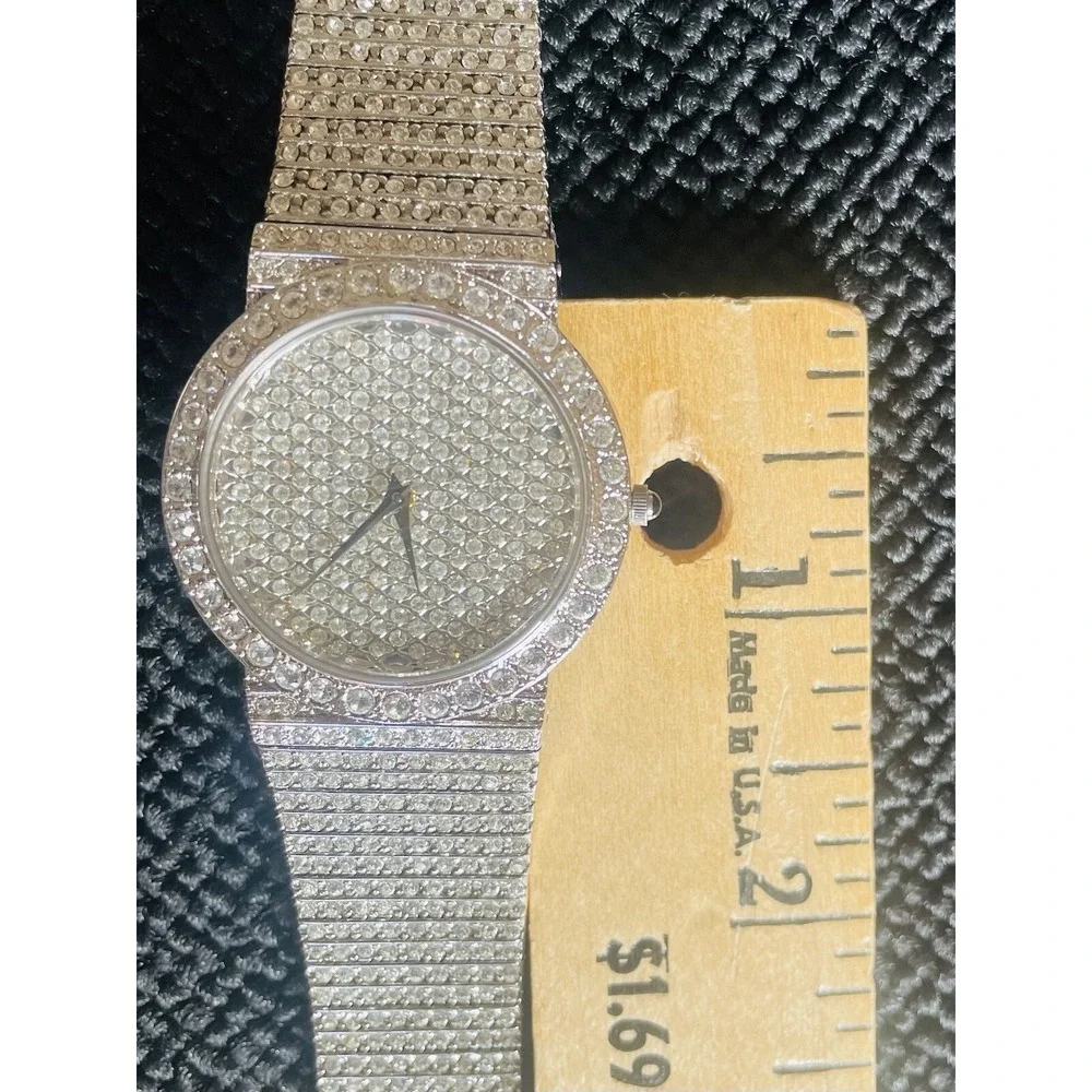 Women's‎ Croton Crystal Rhodium Watch 2.0mm Vintage-New Battery!